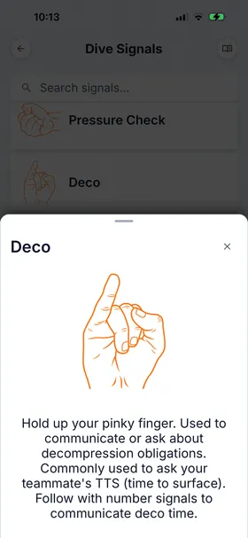 Dive Signals on phone