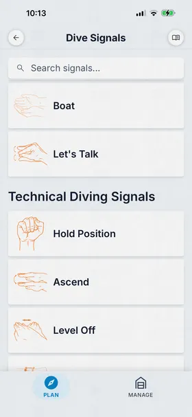 Dive Signals on tablet